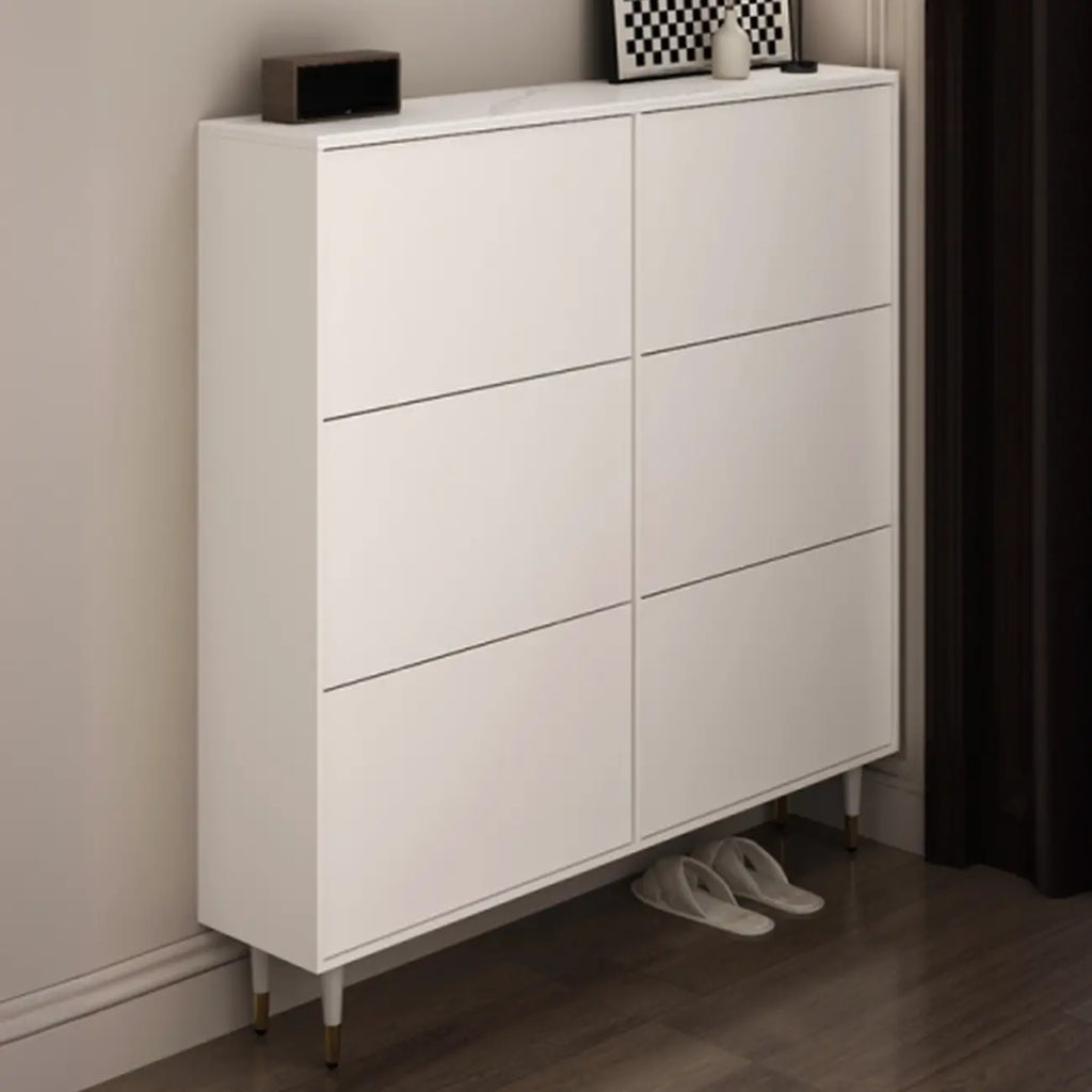 Meuble à chaussures d'entrée moderne en bois blanc avec façade rabattable