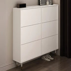 Meuble à chaussures d'entrée moderne en bois blanc avec façade rabattable