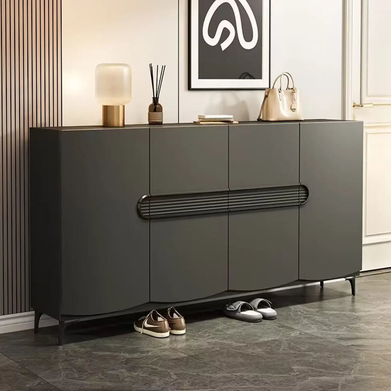 Armoire à chaussures en bois gris foncé pour couloir