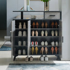 Meuble à chaussures d'entrée en bois gris avec plateau d'exposition