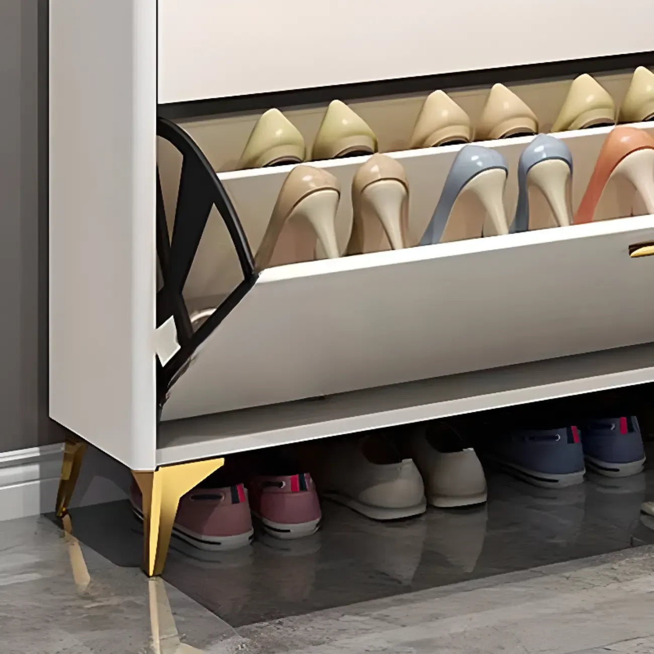 Meuble à chaussures dissimulé en bois gris/blanc pour entrée