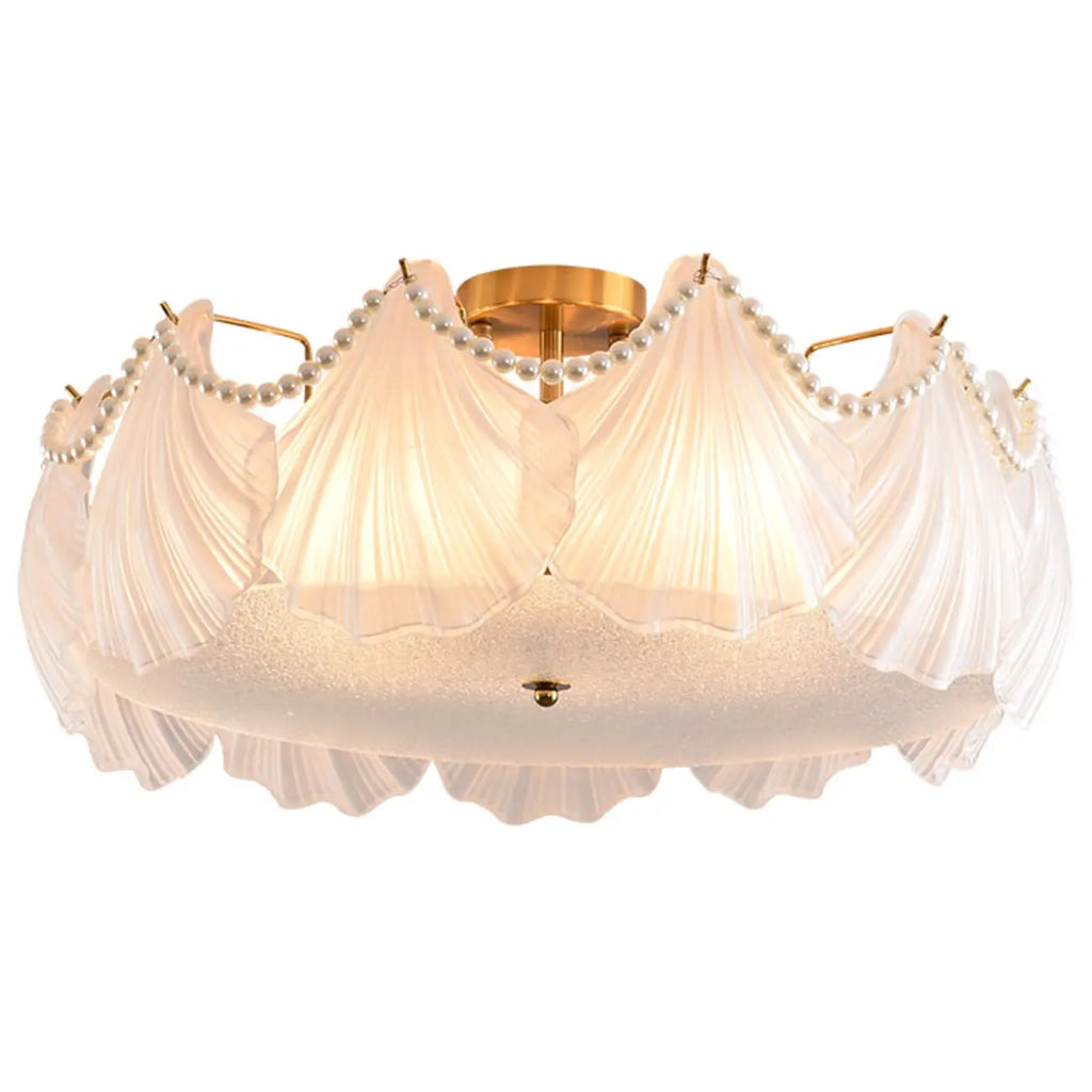 Plafonnier de luxe pour salon avec abat-jour en verre en forme de coquillage