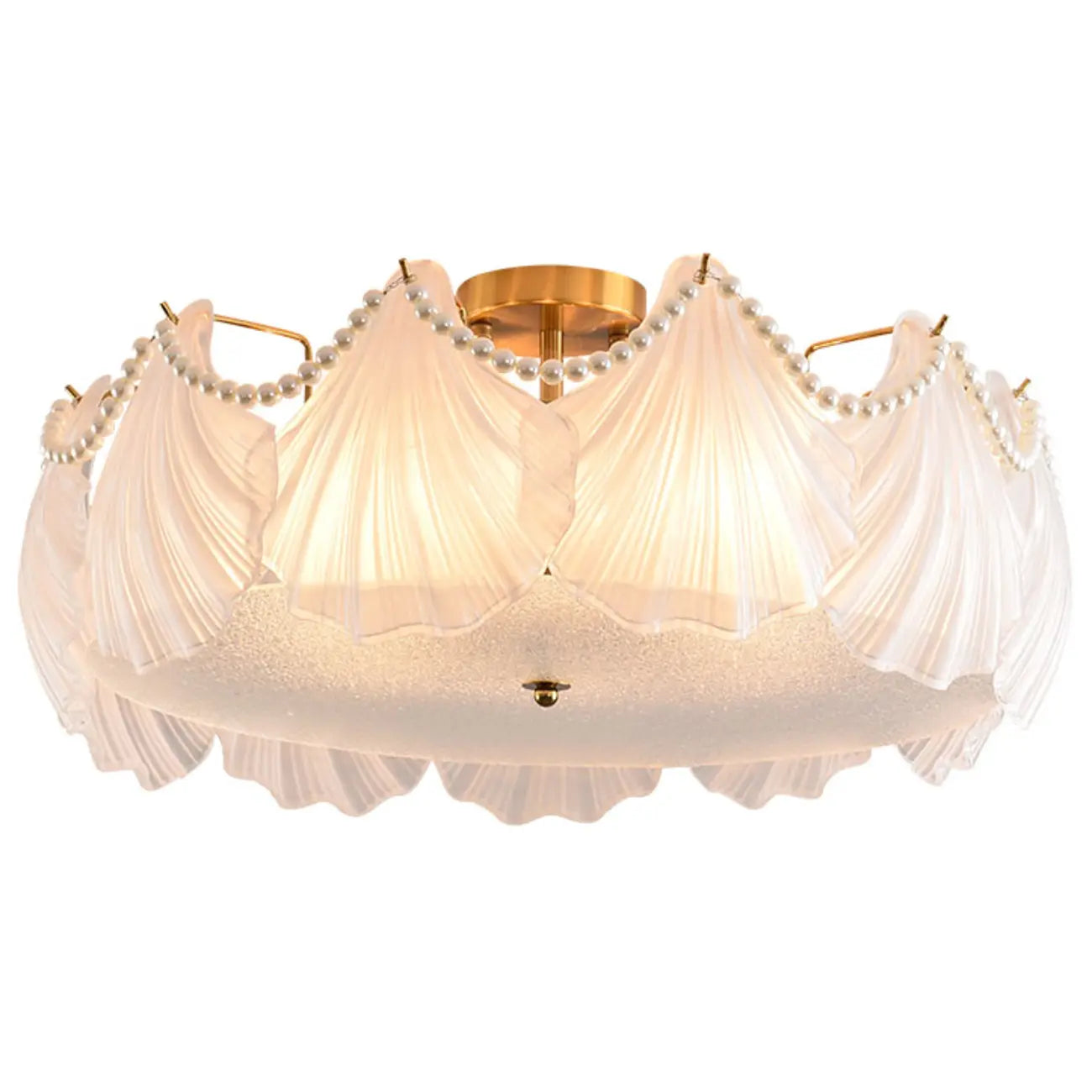 Plafonnier de luxe pour salon avec abat-jour en verre en forme de coquillage