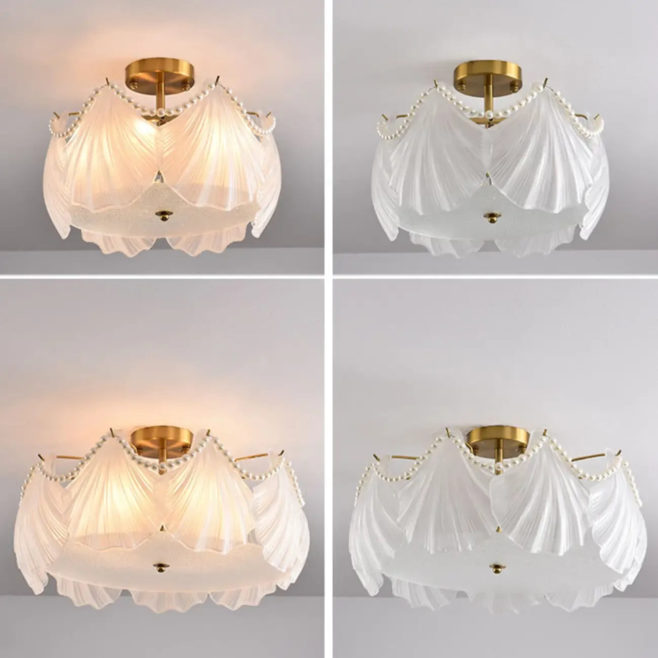 Plafonnier de luxe pour salon avec abat-jour en verre en forme de coquillage
