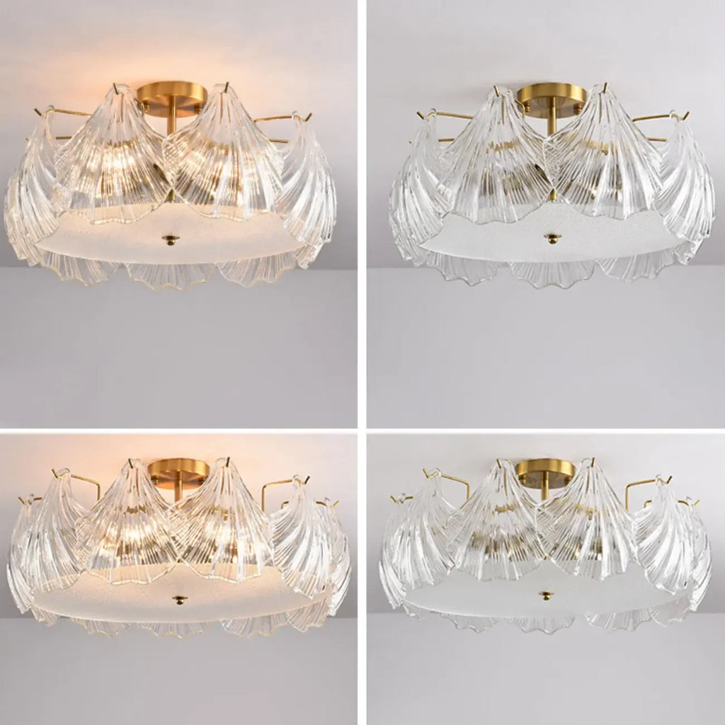 Plafonnier de luxe pour salon avec abat-jour en verre en forme de coquillage