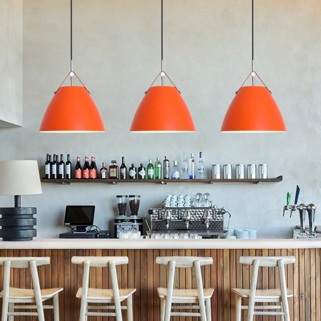 Lampada a Sospensione Industriale Arancione in Metallo per Sala da Pranzo