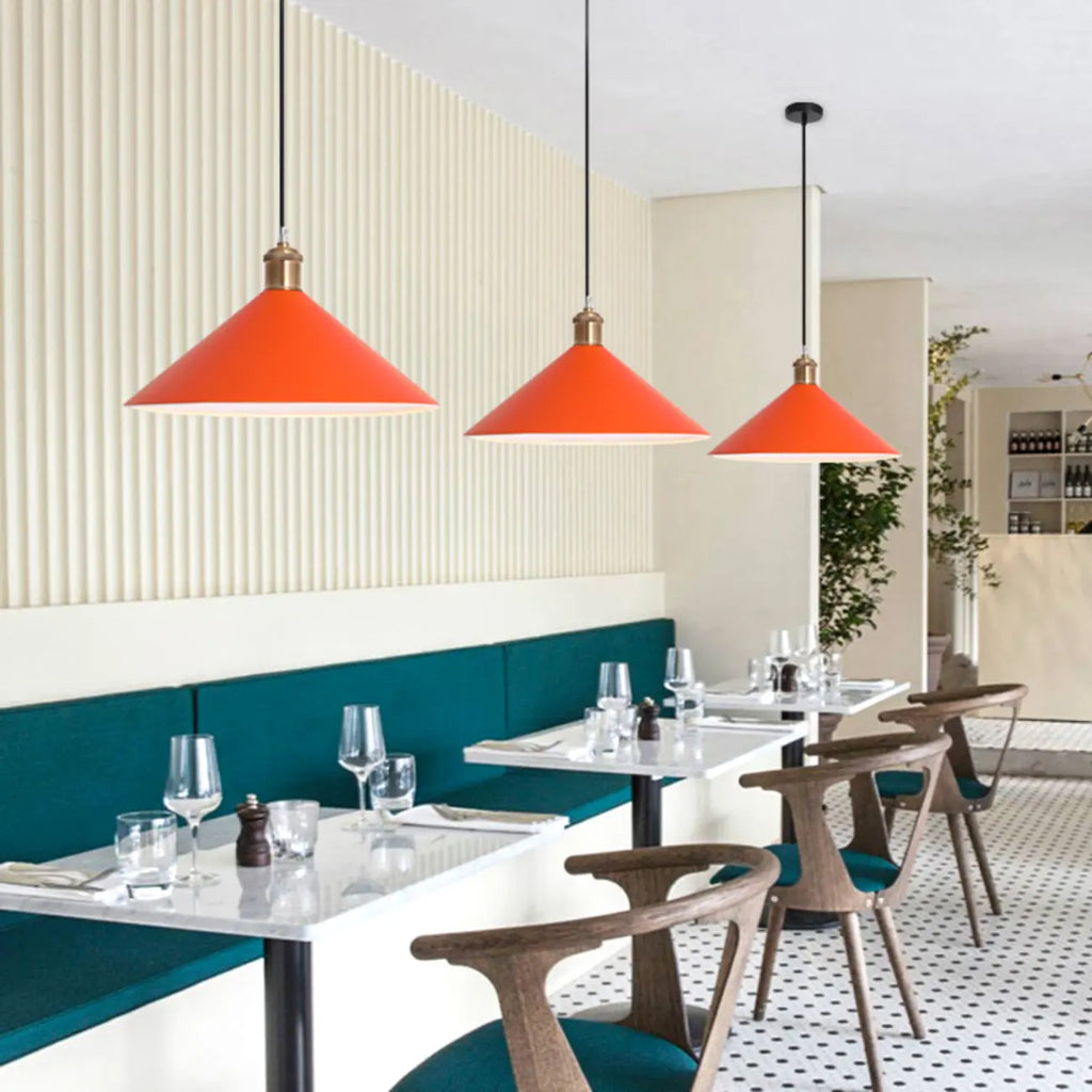 Lampada a Sospensione Industriale Arancione in Metallo per Sala da Pranzo