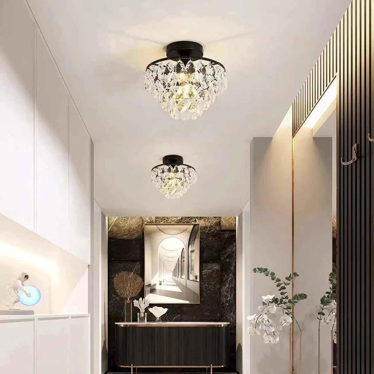 Plafonnier semi-encastré LED en cristal de luxe pour espace de vie