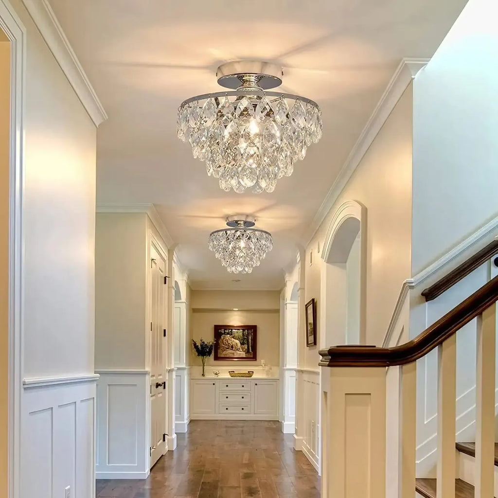 Plafonnier semi-encastré LED en cristal de luxe pour espace de vie