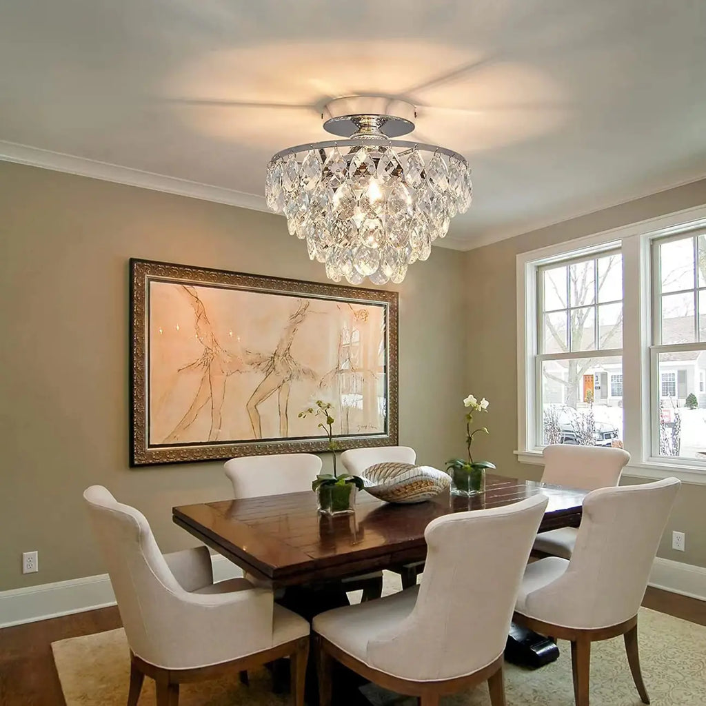 Plafonnier semi-encastré LED en cristal de luxe pour espace de vie
