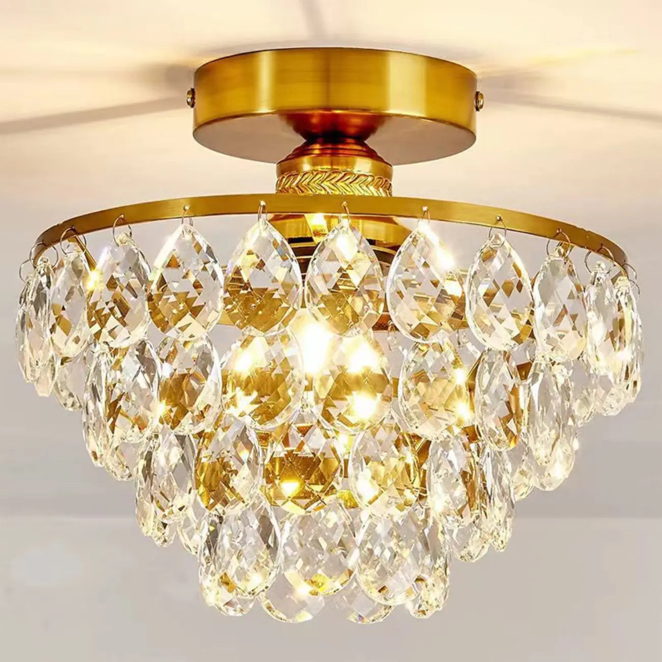 Plafonnier semi-encastré LED en cristal de luxe pour espace de vie