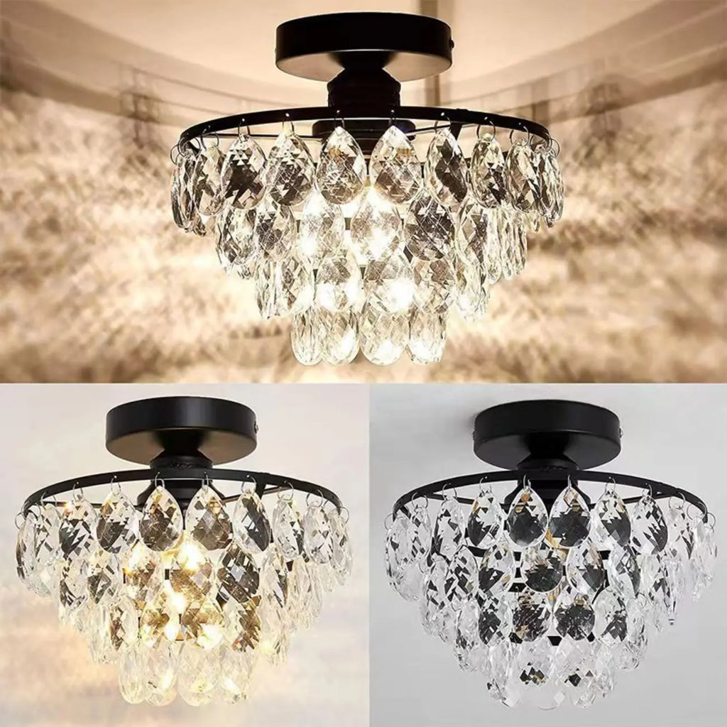 Plafonnier semi-encastré LED en cristal de luxe pour espace de vie