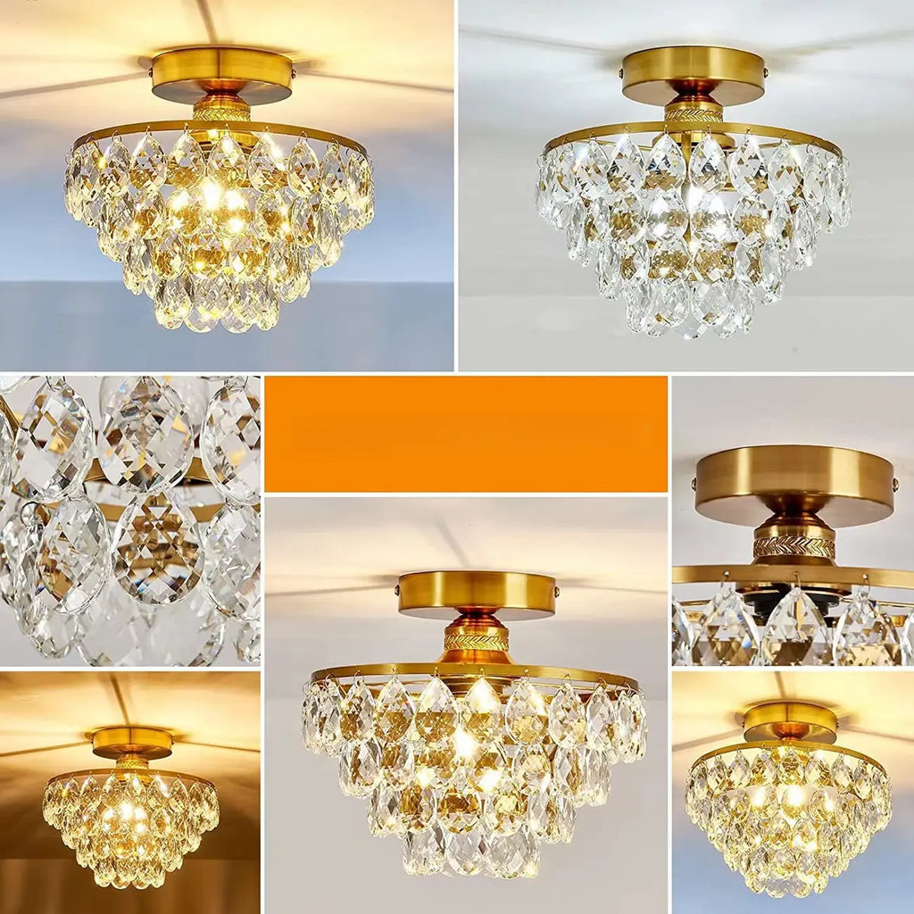 Plafonnier semi-encastré LED en cristal de luxe pour espace de vie