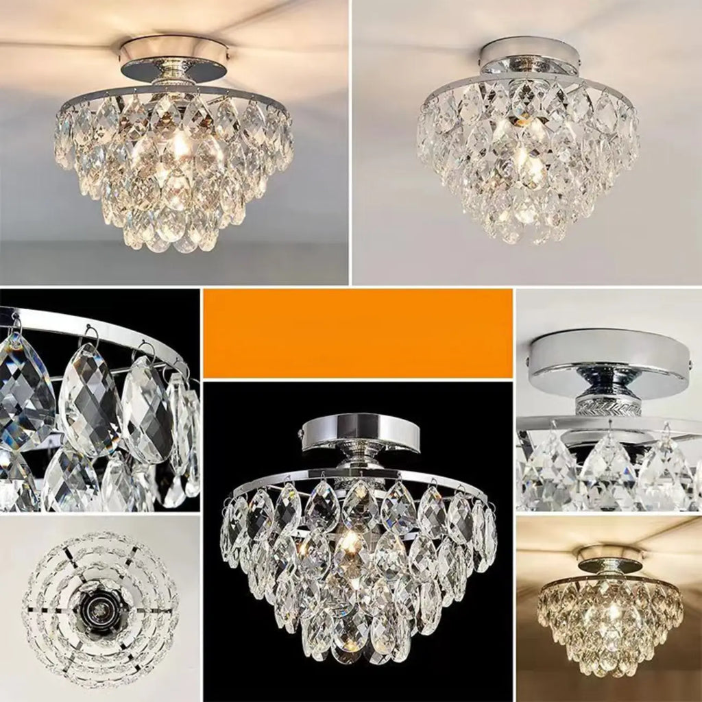 Plafonnier semi-encastré LED en cristal de luxe pour espace de vie