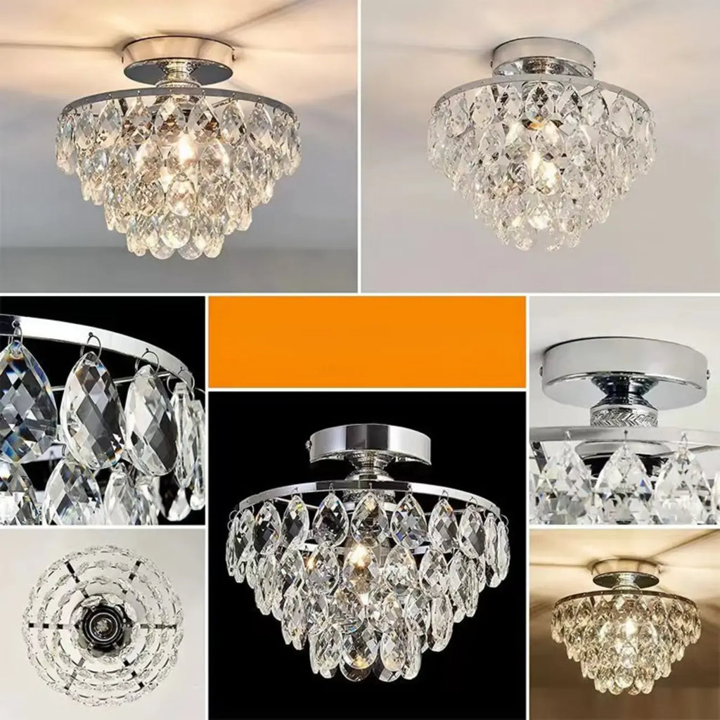 Plafonnier semi-encastré LED en cristal de luxe pour espace de vie