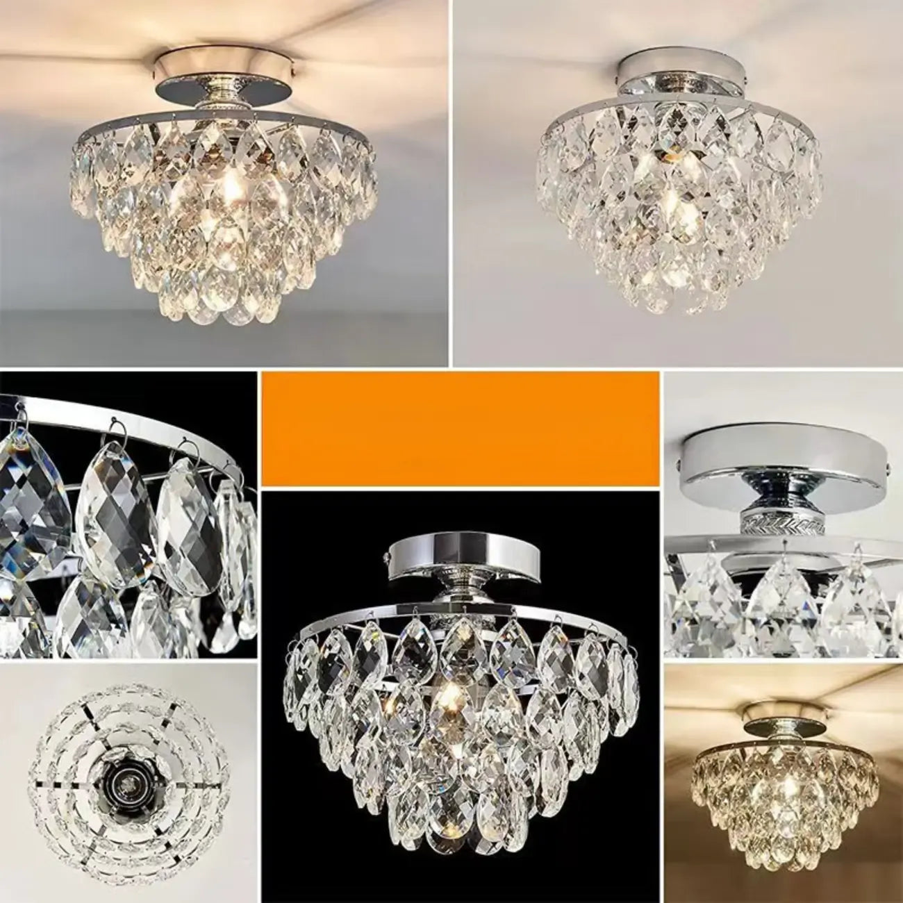 Plafonnier semi-encastré LED en cristal de luxe pour espace de vie