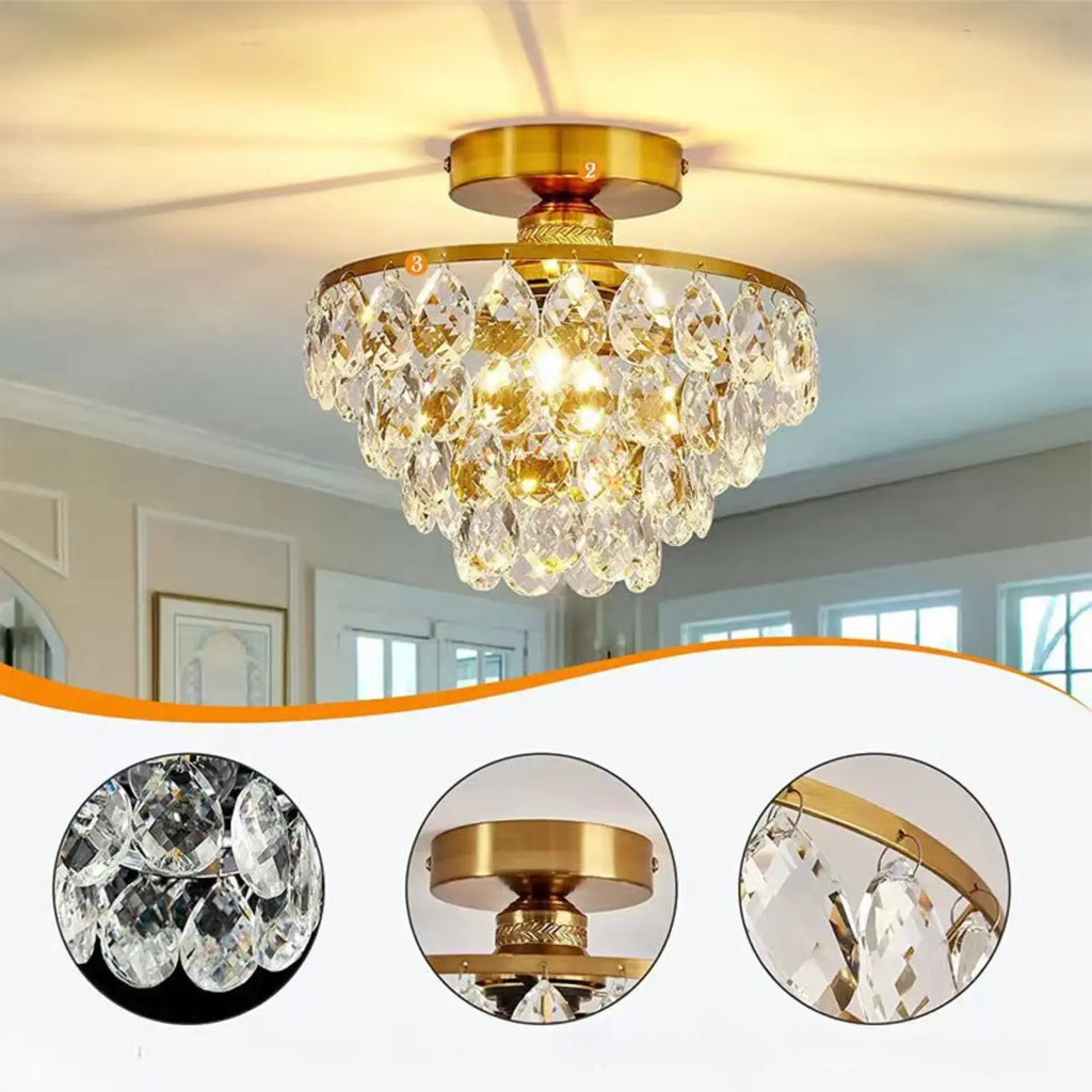 Plafonnier semi-encastré LED en cristal de luxe pour espace de vie