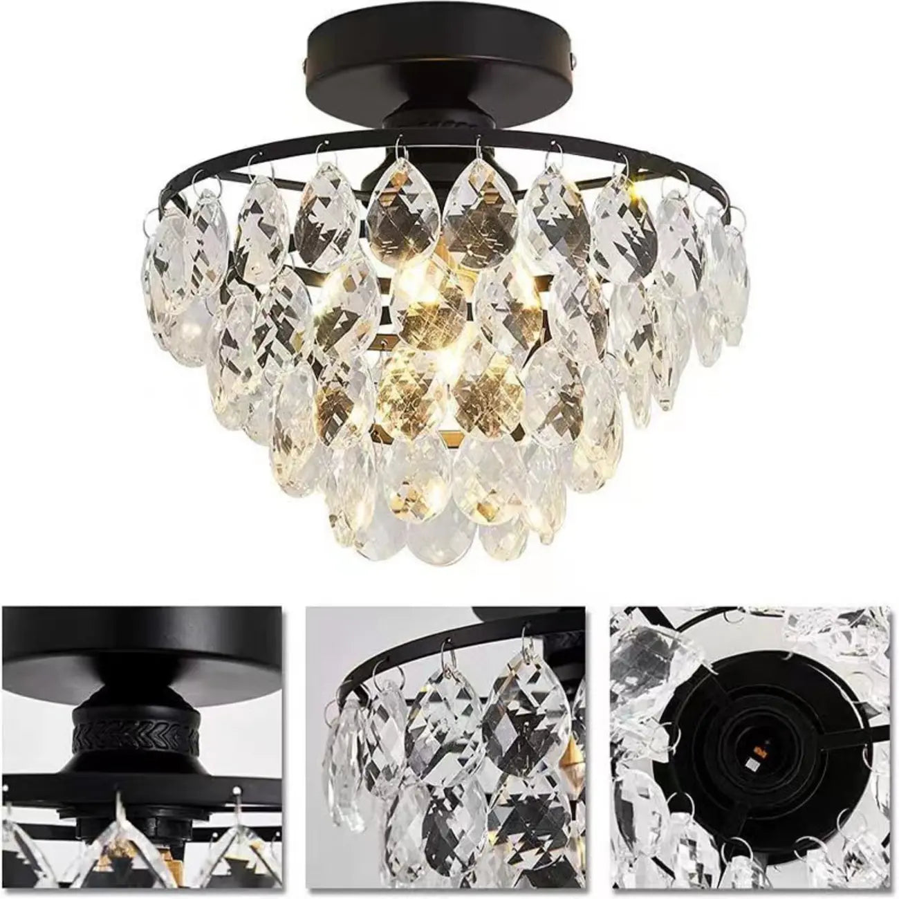 Plafonnier semi-encastré LED en cristal de luxe pour espace de vie