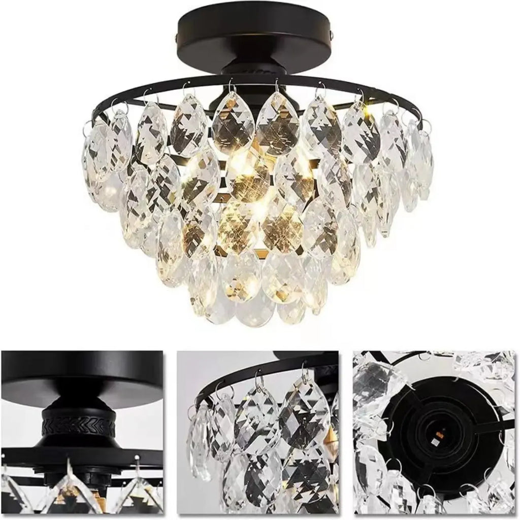 Plafonnier semi-encastré LED en cristal de luxe pour espace de vie