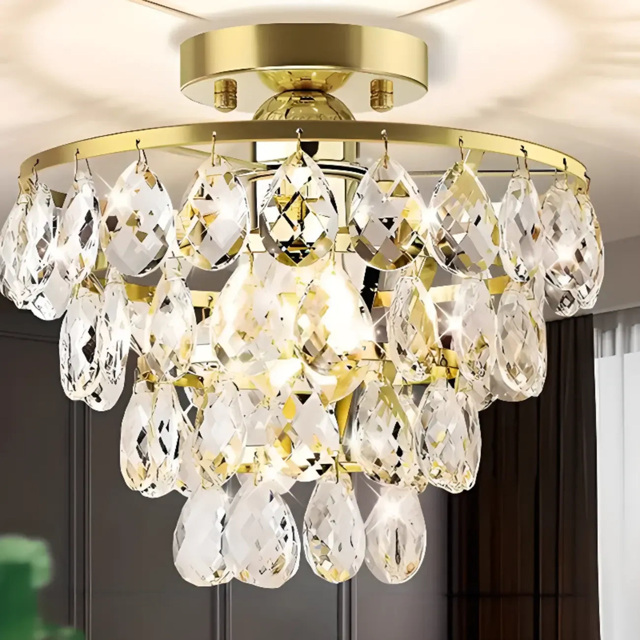 Plafonnier semi-encastré LED en cristal de luxe pour espace de vie