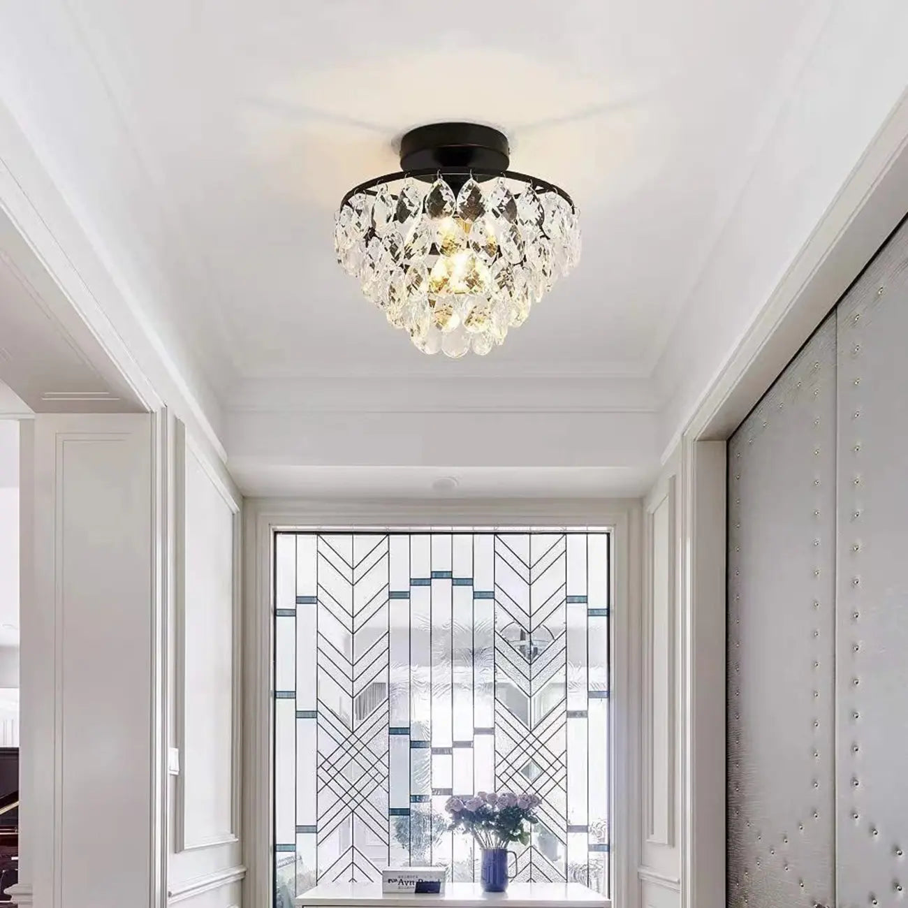 Plafonnier semi-encastré LED en cristal de luxe pour espace de vie