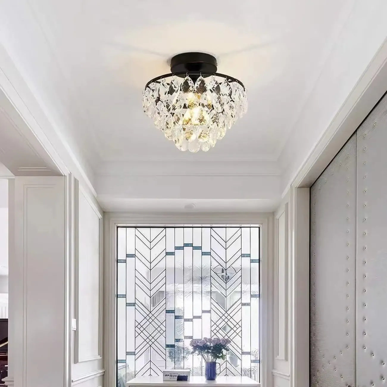 Plafonnier semi-encastré LED en cristal de luxe pour espace de vie
