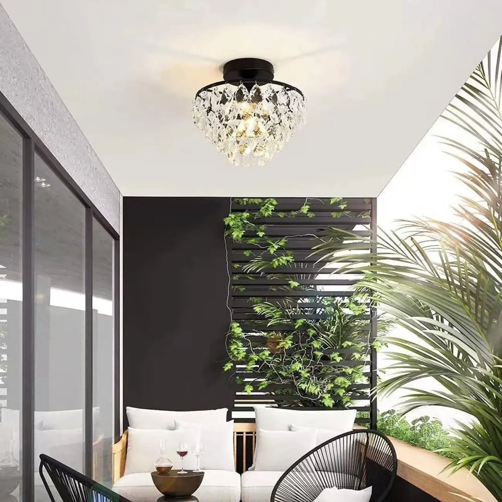 Plafonnier semi-encastré LED en cristal de luxe pour espace de vie