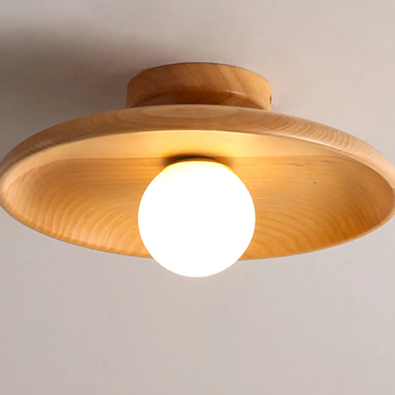 Plafonnier semi-encastré vintage en bois massif pour entrée