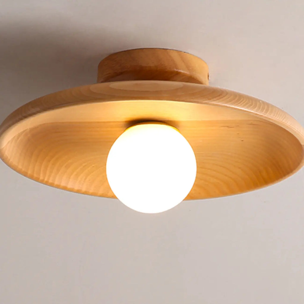 Plafonnier semi-encastré vintage en bois massif pour entrée