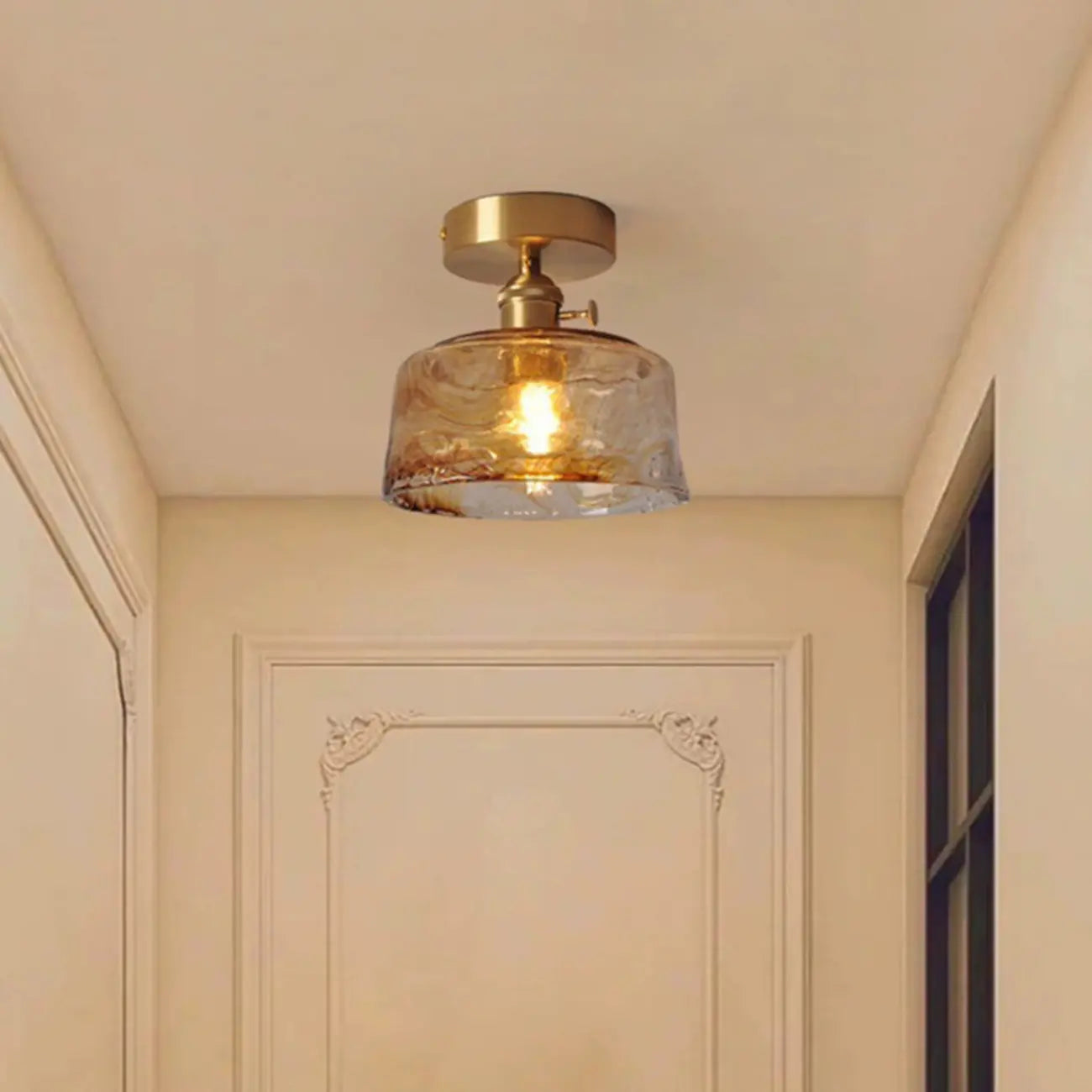 Plafonnier LED semi-encastré géométrique ambré pour maison moderne