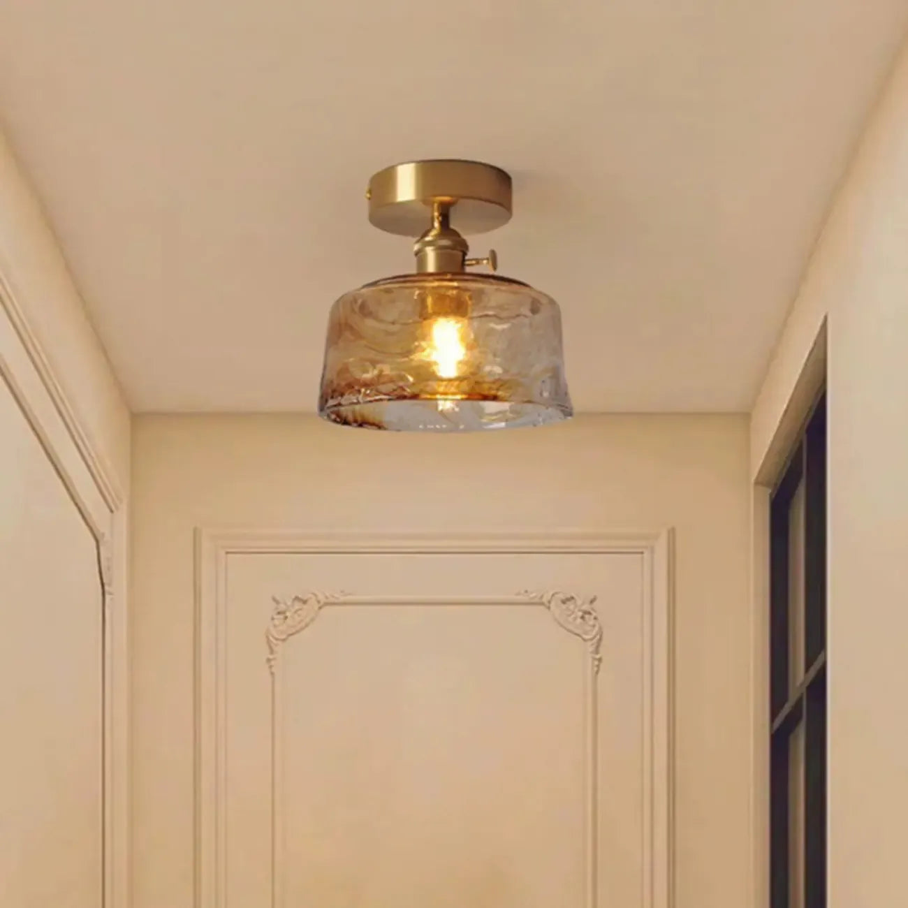 Plafonnier LED semi-encastré géométrique ambré pour maison moderne