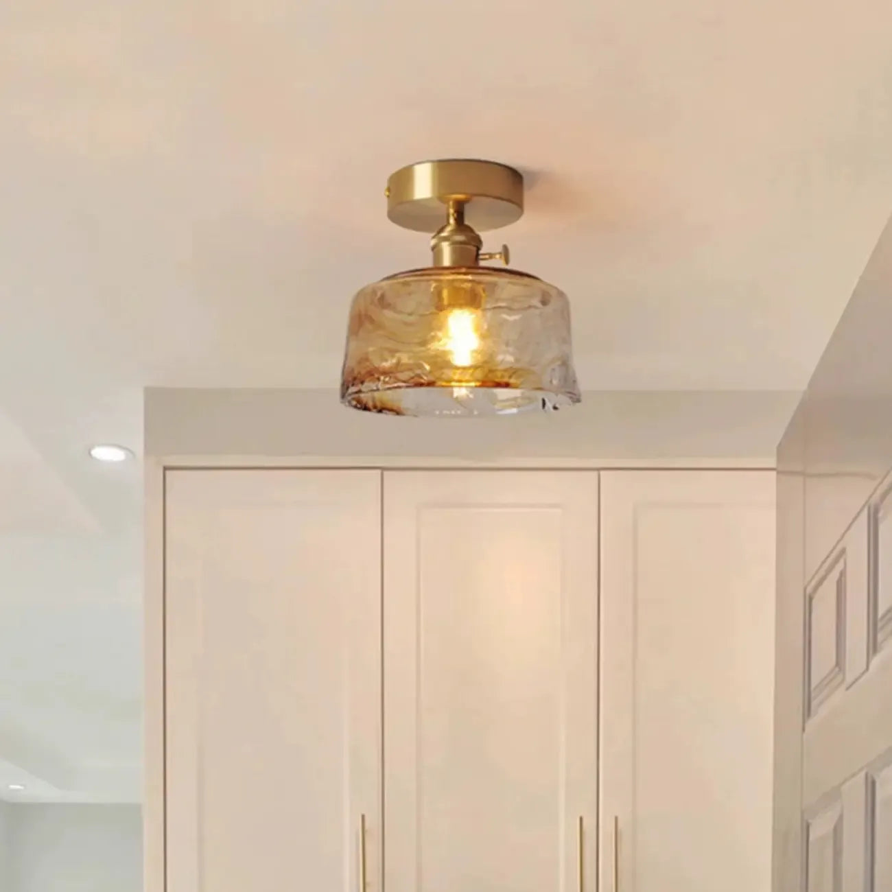 Plafonnier LED semi-encastré géométrique ambré pour maison moderne