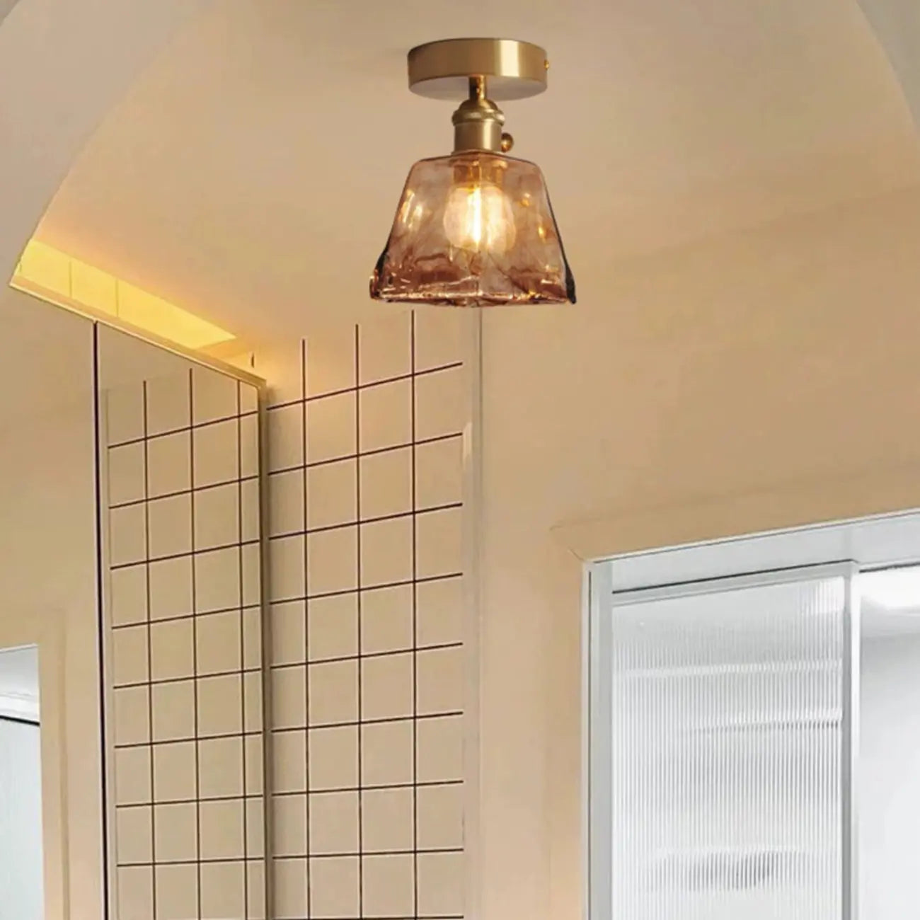 Plafonnier LED semi-encastré géométrique ambré pour maison moderne