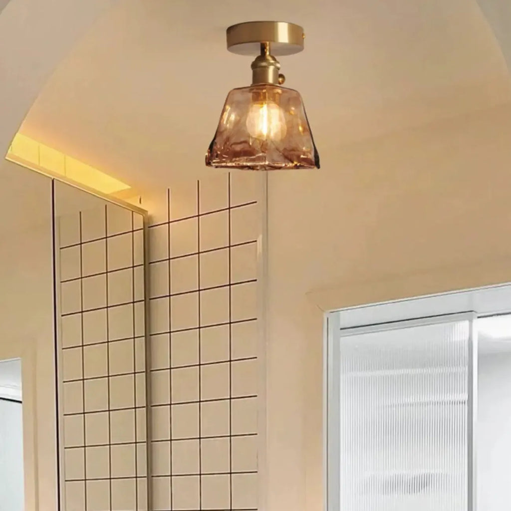 Plafonnier LED semi-encastré géométrique ambré pour maison moderne