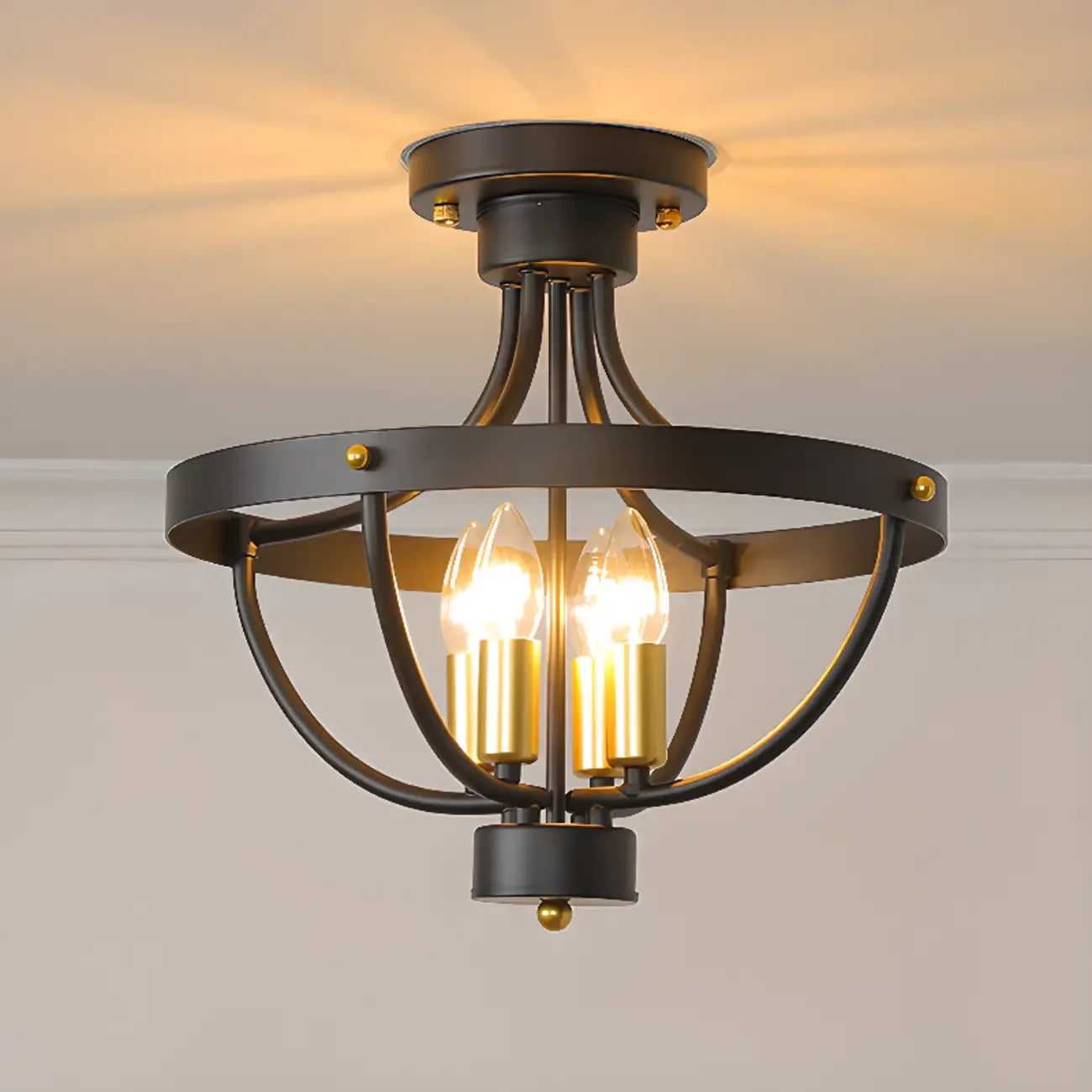 Plafonnier semi-encastré de style industriel en forme de cage pour chambre à coucher