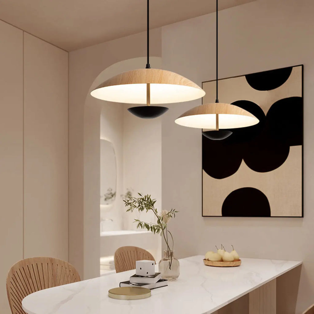 Suspension design en bois massif en forme de dôme pour salle à manger