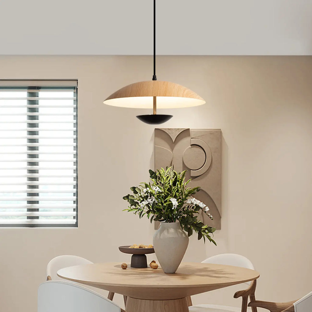 Suspension design en bois massif en forme de dôme pour salle à manger