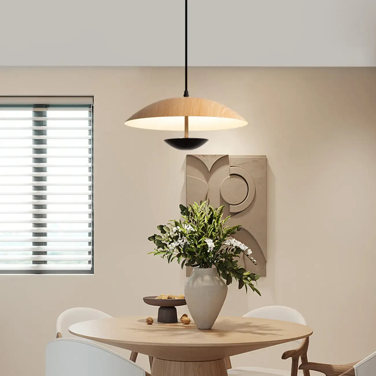 Suspension design en bois massif en forme de dôme pour salle à manger