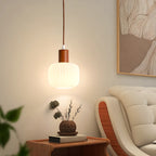 Suspension moderne en verre blanc avec accent en bois massif