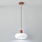 Suspension moderne en verre blanc avec accent en bois massif