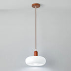 Suspension moderne en verre blanc avec accent en bois massif