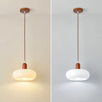 Suspension moderne en verre blanc avec accent en bois massif