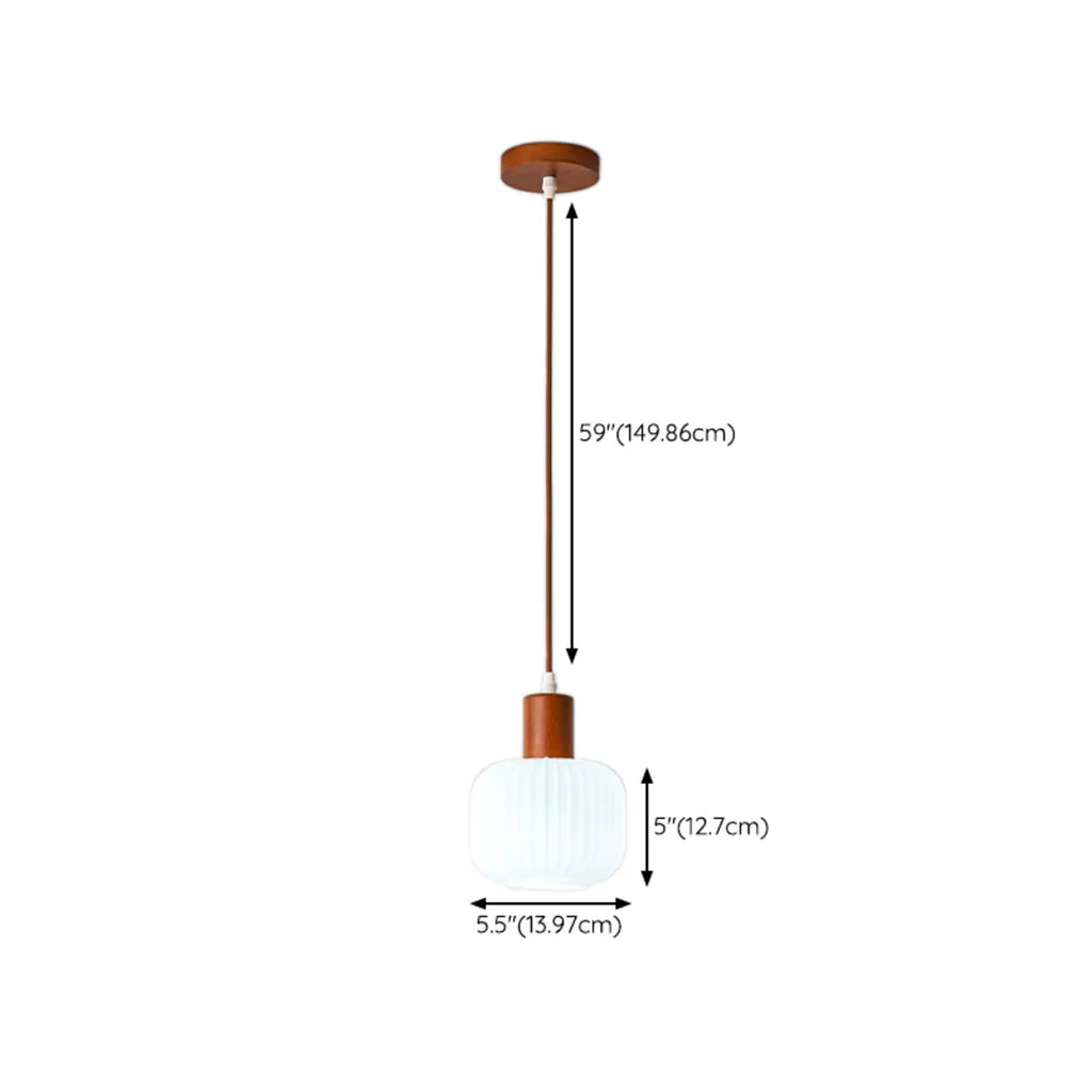 Suspension moderne en verre blanc avec accent en bois massif