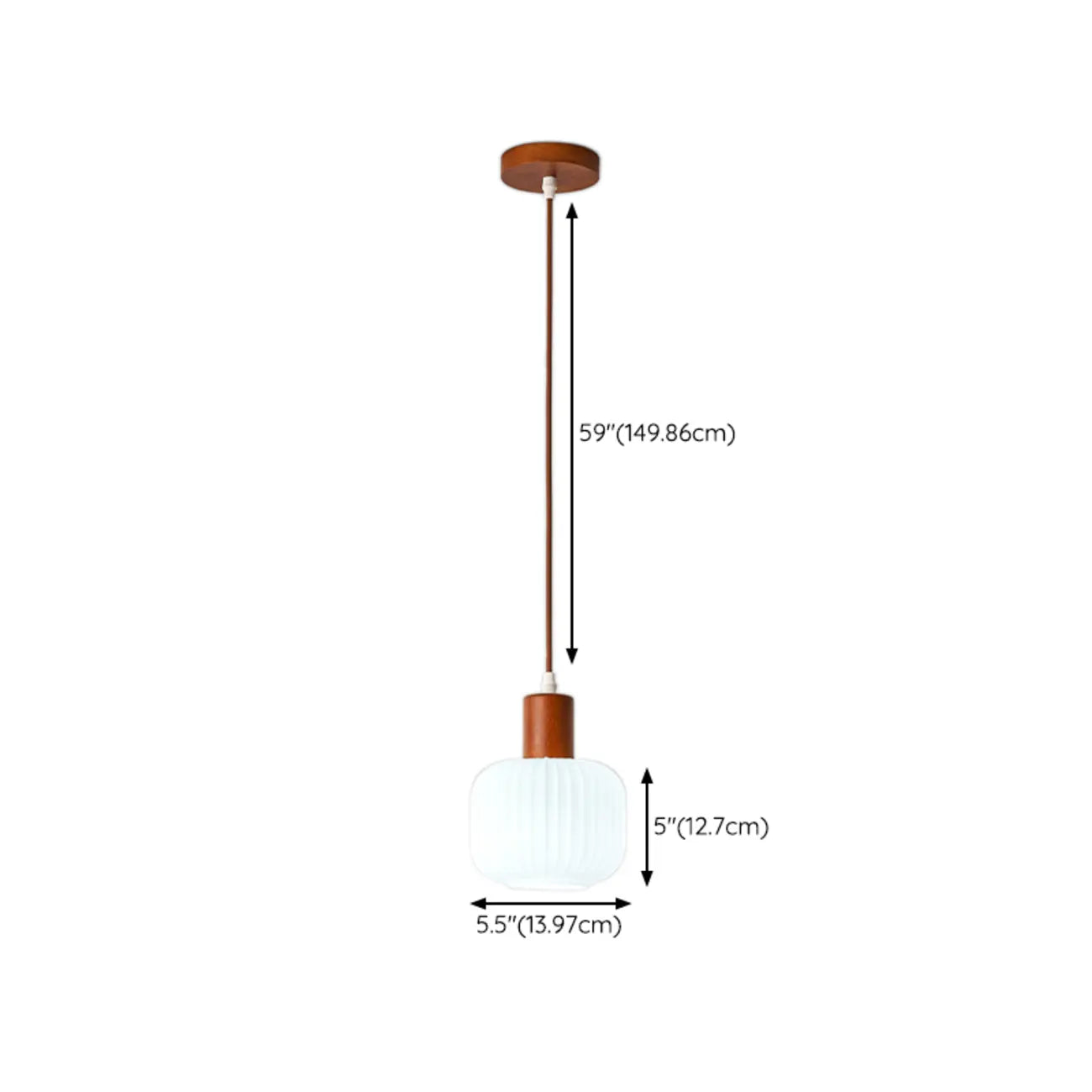 Suspension moderne en verre blanc avec accent en bois massif