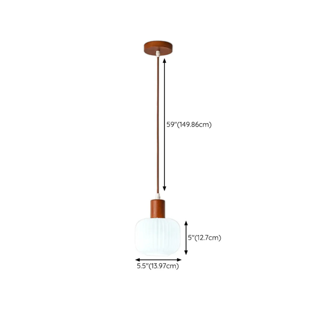 Suspension moderne en verre blanc avec accent en bois massif