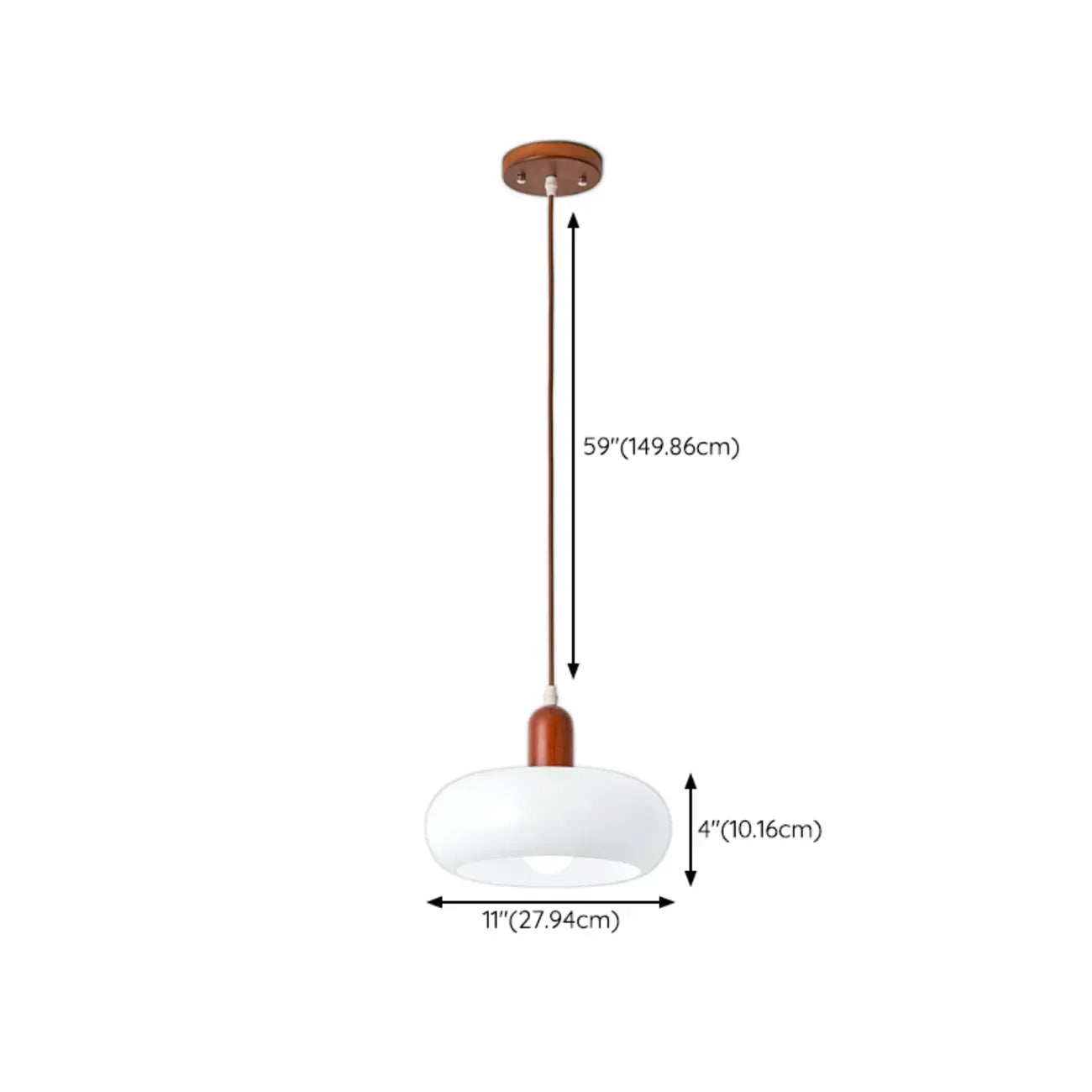 Suspension moderne en verre blanc avec accent en bois massif