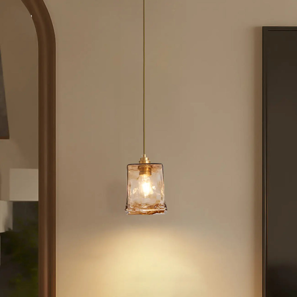 Suspension moderne en verre ambré à effet ondulé pour salle à manger