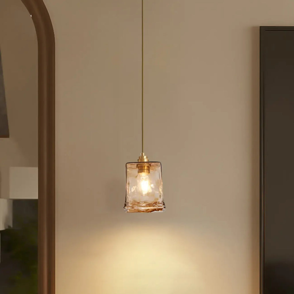 Suspension moderne en verre ambré à effet ondulé pour salle à manger