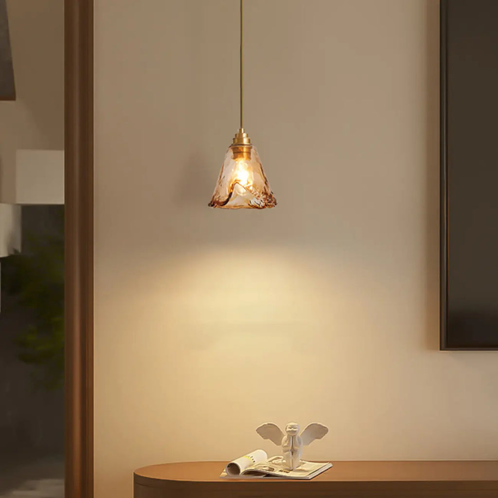 Suspension moderne en verre ambré à effet ondulé pour salle à manger