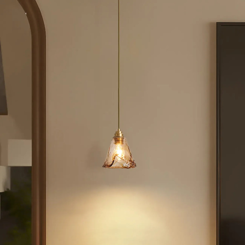 Suspension moderne en verre ambré à effet ondulé pour salle à manger